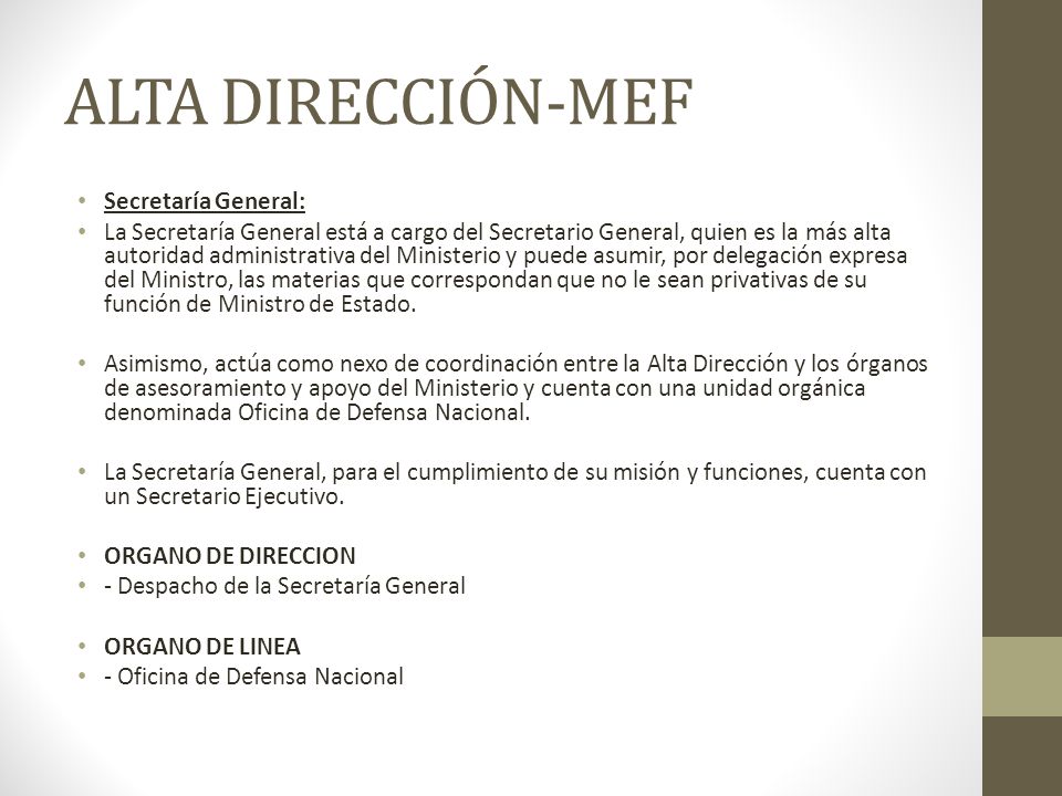 ALTA DIRECCIÓN-MEF Secretaría General: