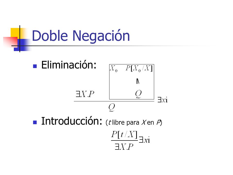 Doble Negación Eliminación: Introducción: (t libre para X en P)