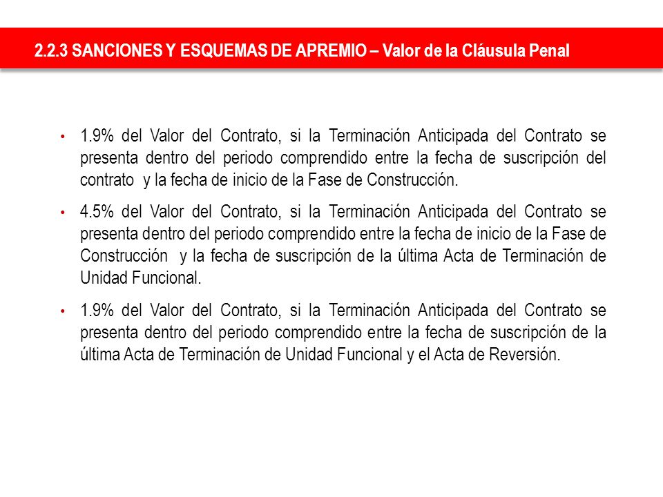 2.2.3 SANCIONES Y ESQUEMAS DE APREMIO – Valor de la Cláusula Penal