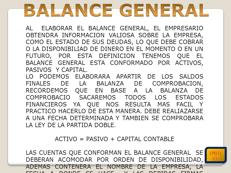 ACTIVO = PASIVO + CAPITAL CONTABLE
