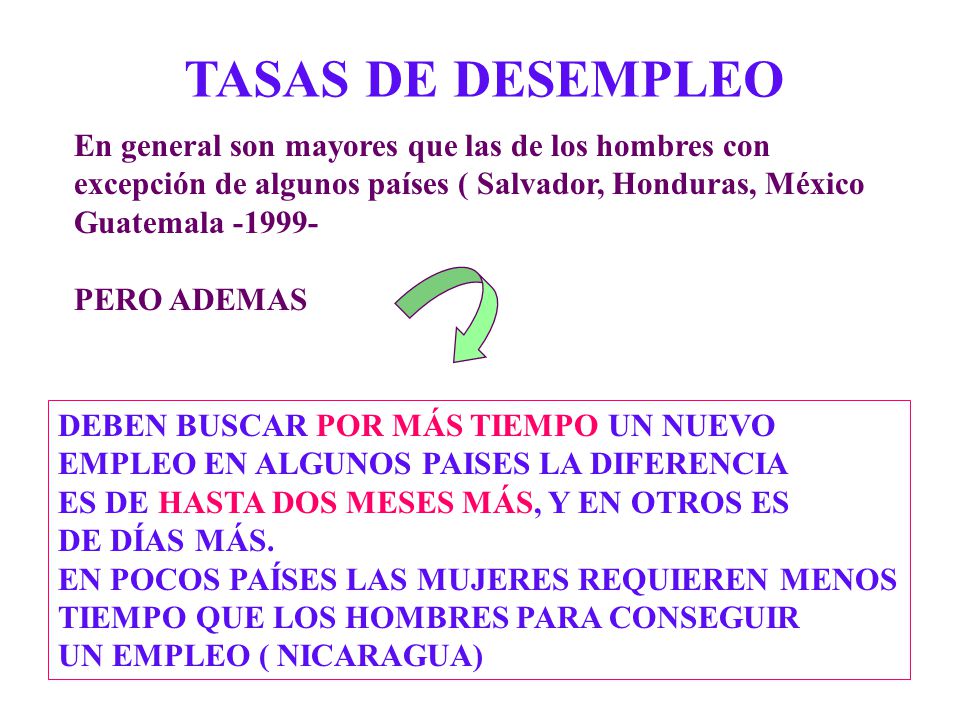 TASAS DE DESEMPLEO En general son mayores que las de los hombres con