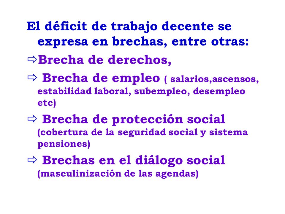 El déficit de trabajo decente se expresa en brechas, entre otras: