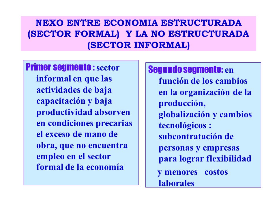NEXO ENTRE ECONOMIA ESTRUCTURADA (SECTOR FORMAL) Y LA NO ESTRUCTURADA (SECTOR INFORMAL)