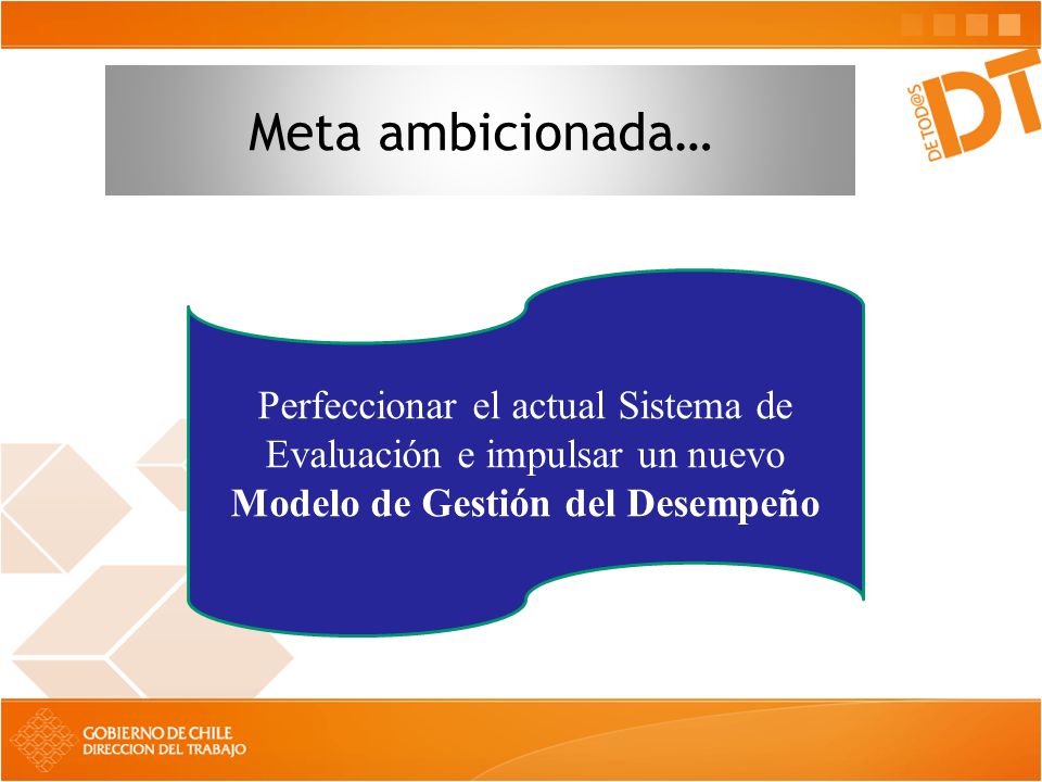 Meta ambicionada… Perfeccionar el actual Sistema de Evaluación e impulsar un nuevo Modelo de Gestión del Desempeño.