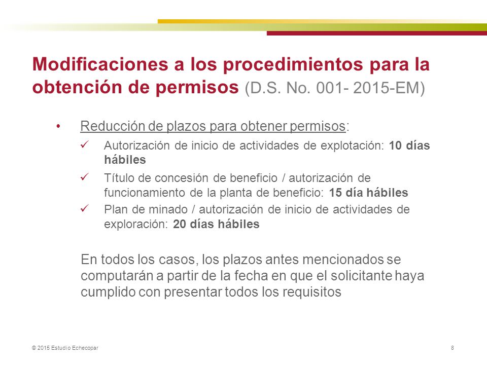 Modificaciones a los procedimientos para la obtención de permisos (D.S. No EM)