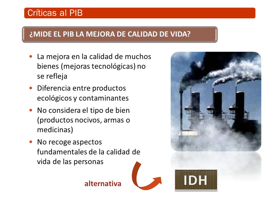 IDH Críticas al PIB ¿MIDE EL PIB LA MEJORA DE CALIDAD DE VIDA