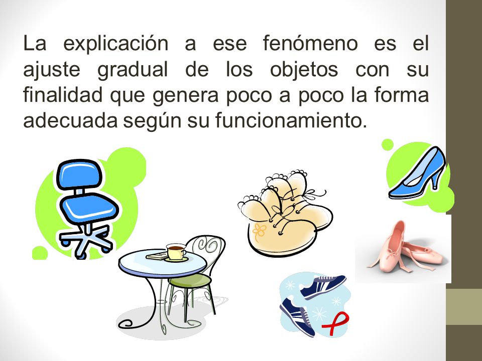 La explicación a ese fenómeno es el ajuste gradual de los objetos con su finalidad que genera poco a poco la forma adecuada según su funcionamiento.
