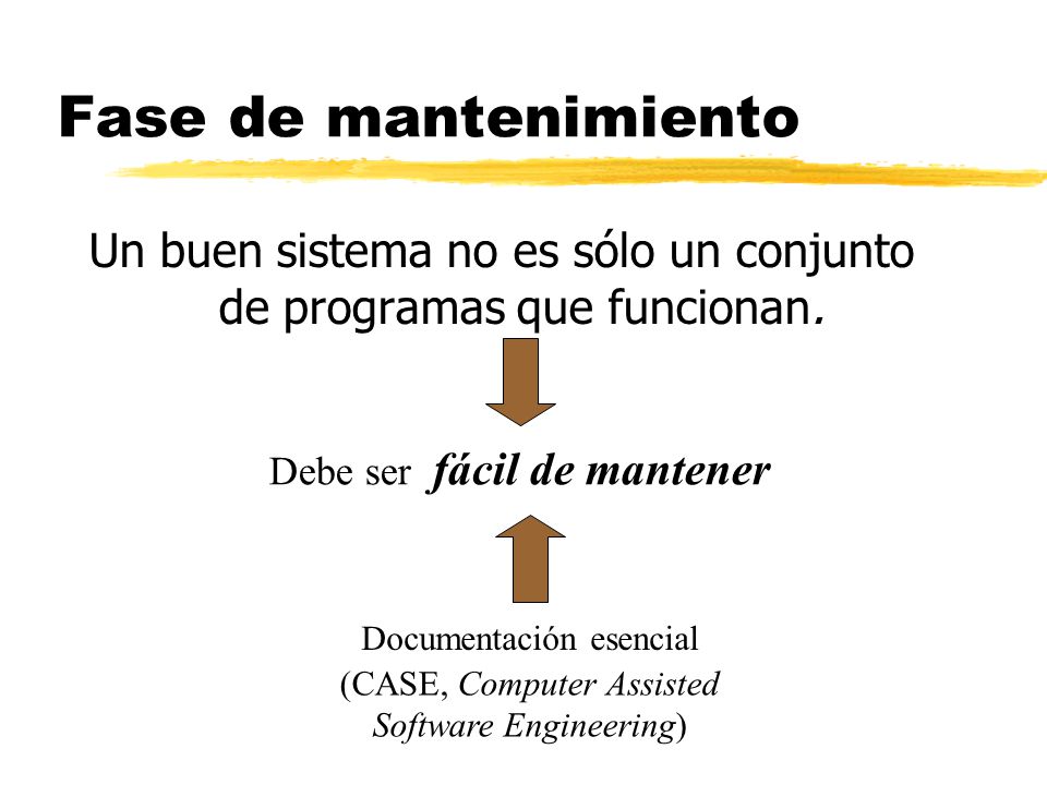 Fase de mantenimiento Un buen sistema no es sólo un conjunto de programas que funcionan.
