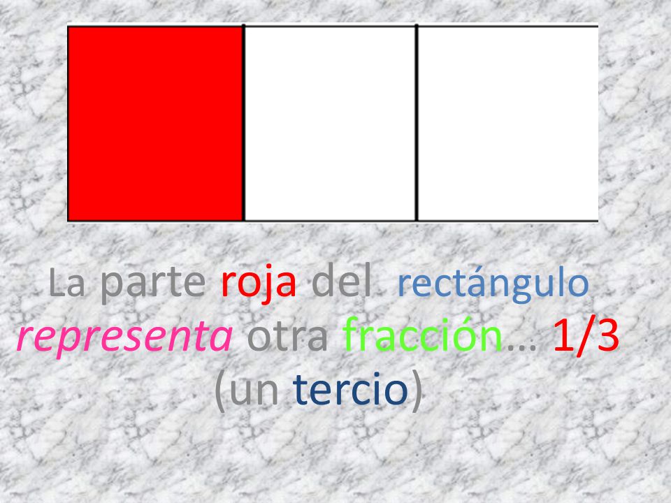 La parte roja del rectángulo representa otra fracción… 1/3 (un tercio)