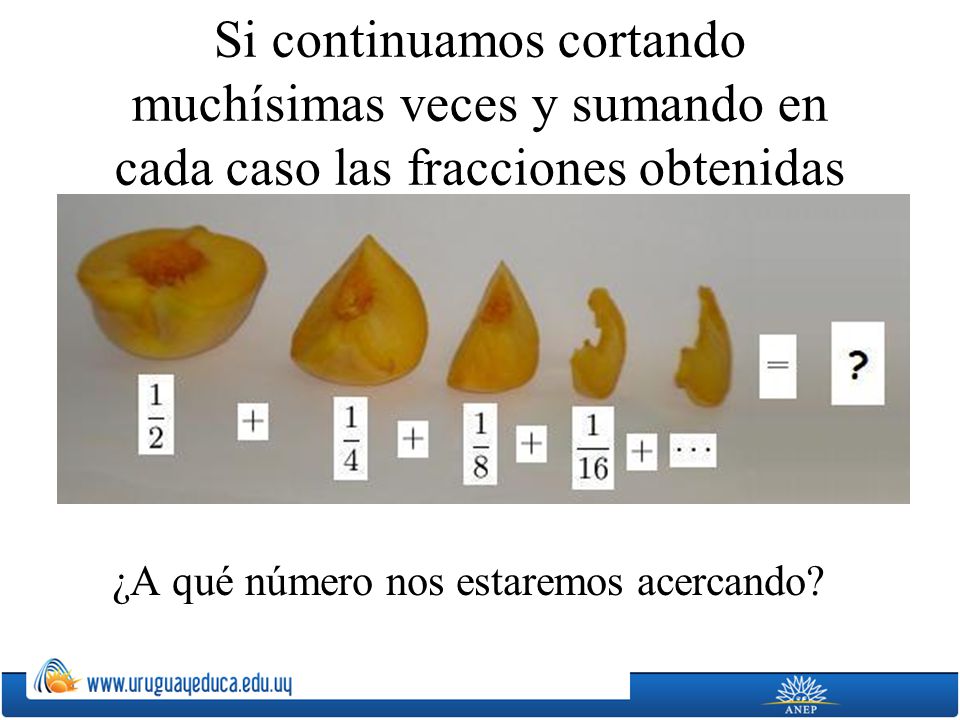 Si continuamos cortando muchísimas veces y sumando en cada caso las fracciones obtenidas