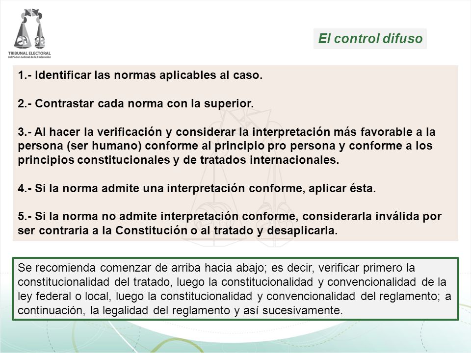 El control difuso 1.- Identificar las normas aplicables al caso.