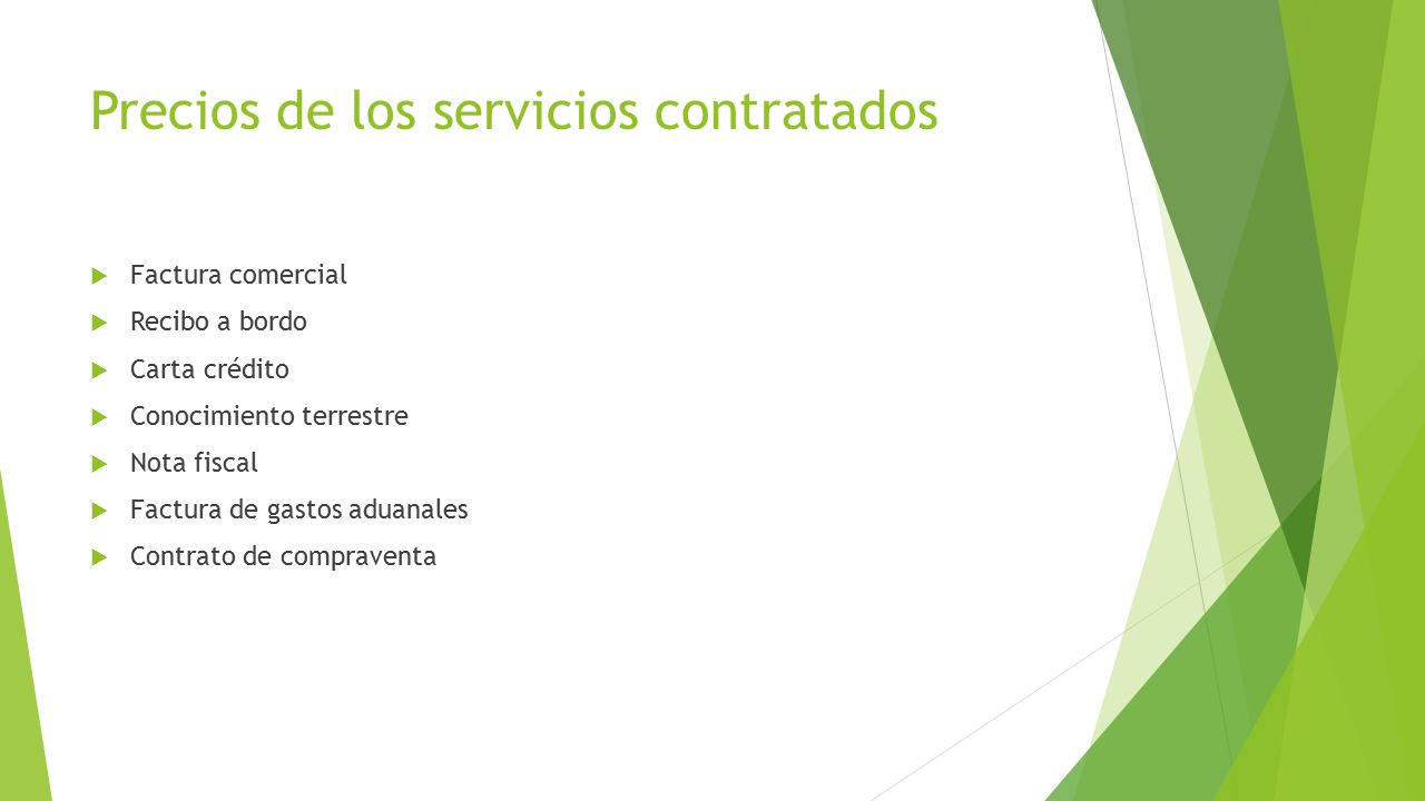 Precios de los servicios contratados