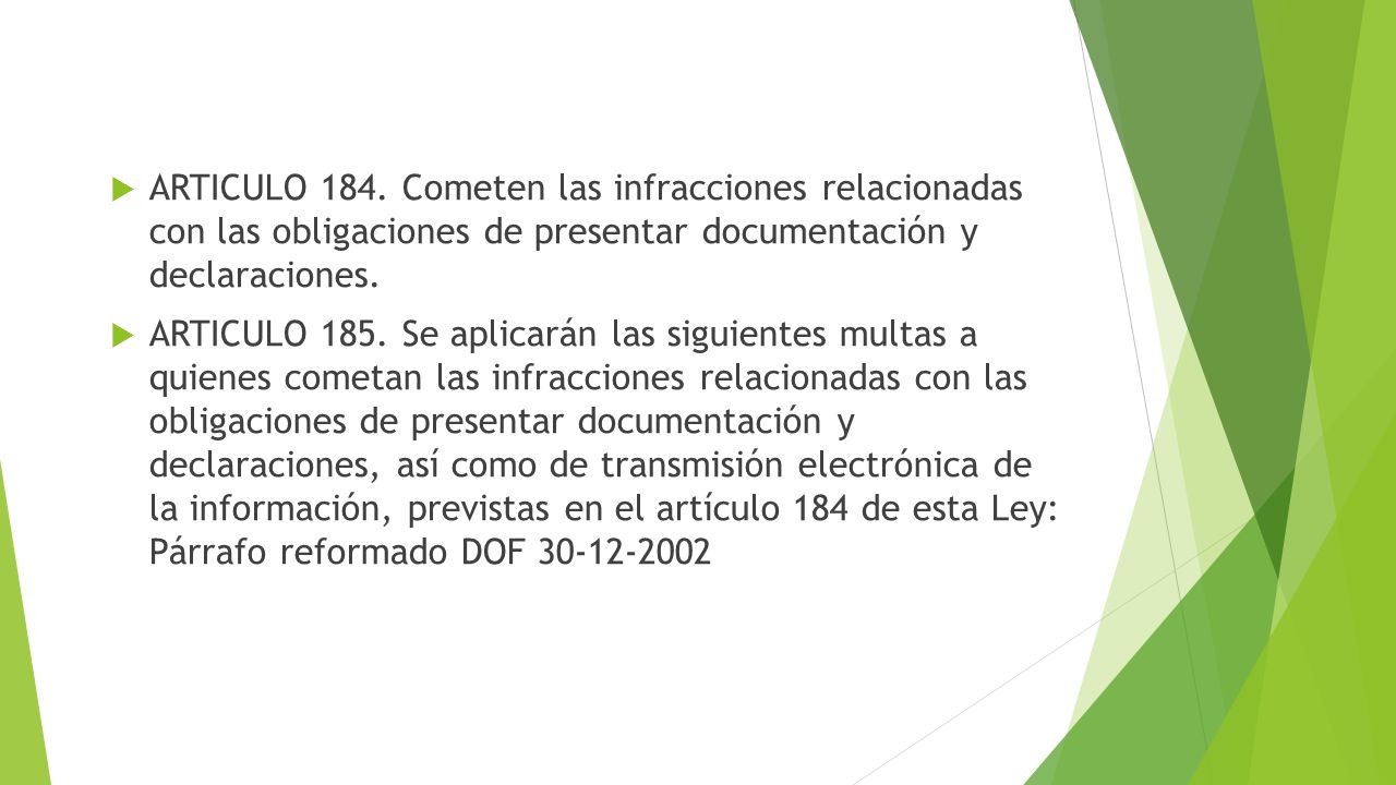 ARTICULO 184. Cometen las infracciones relacionadas con las obligaciones de presentar documentación y declaraciones.