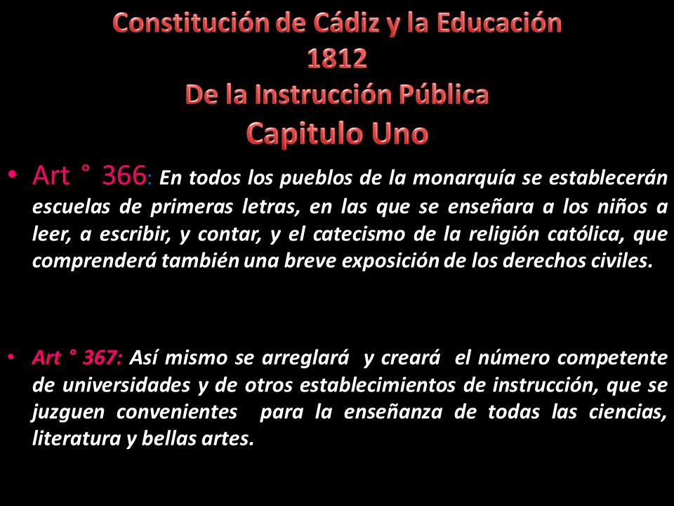 Constitución de Cádiz y la Educación De la Instrucción Pública