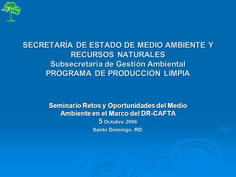 SECRETARÍA DE ESTADO DE MEDIO AMBIENTE Y RECURSOS NATURALES Subsecretaría de Gestión Ambiental PROGRAMA DE PRODUCCION LIMPIA