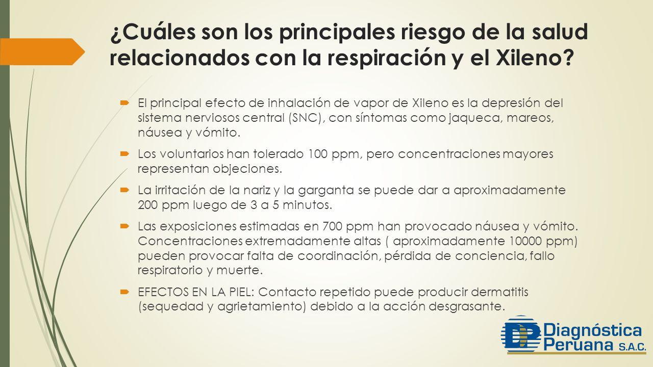 ¿Cuáles son los principales riesgo de la salud relacionados con la respiración y el Xileno