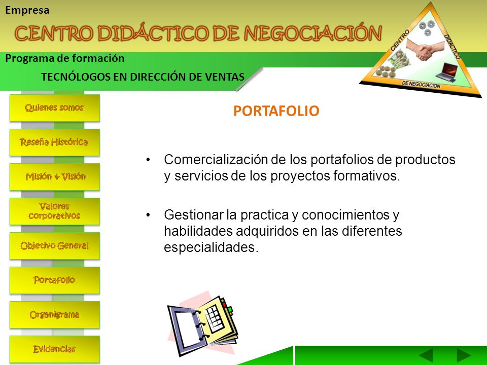 PORTAFOLIO Comercialización de los portafolios de productos y servicios de los proyectos formativos.