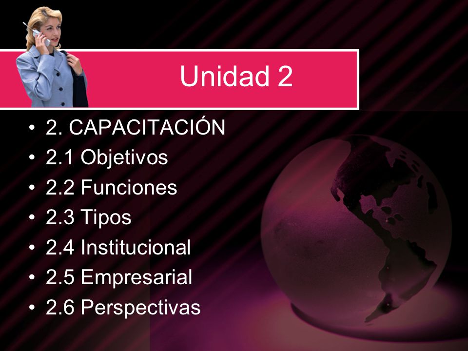Unidad 2 2. CAPACITACIÓN 2.1 Objetivos 2.2 Funciones 2.3 Tipos