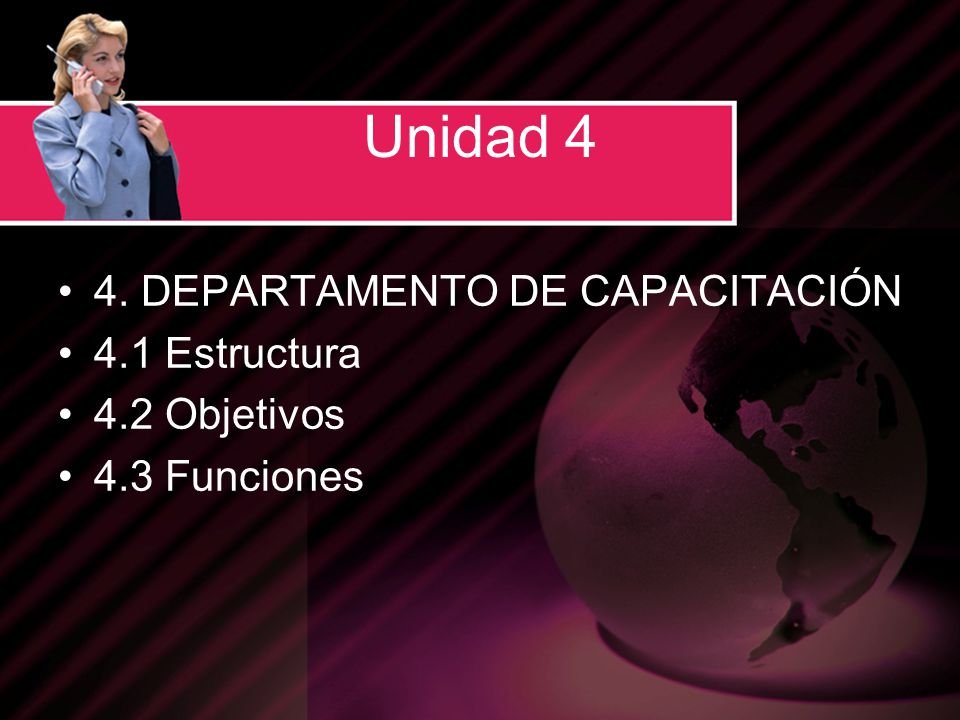 Unidad 4 4. DEPARTAMENTO DE CAPACITACIÓN 4.1 Estructura 4.2 Objetivos