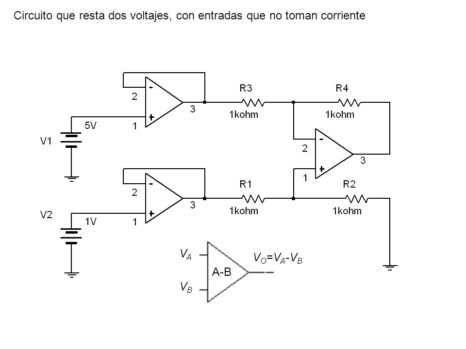 Circuito que resta dos voltajes, con entradas que no toman corriente