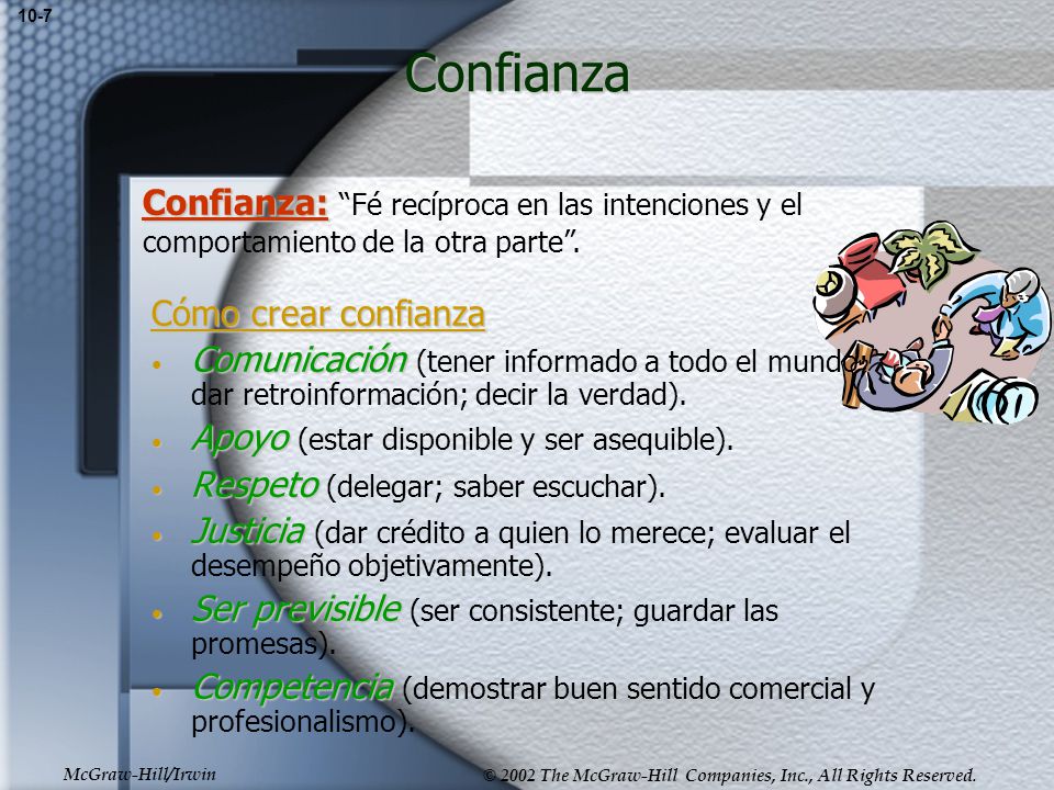 10-7 Confianza. Confianza: Fé recíproca en las intenciones y el comportamiento de la otra parte .