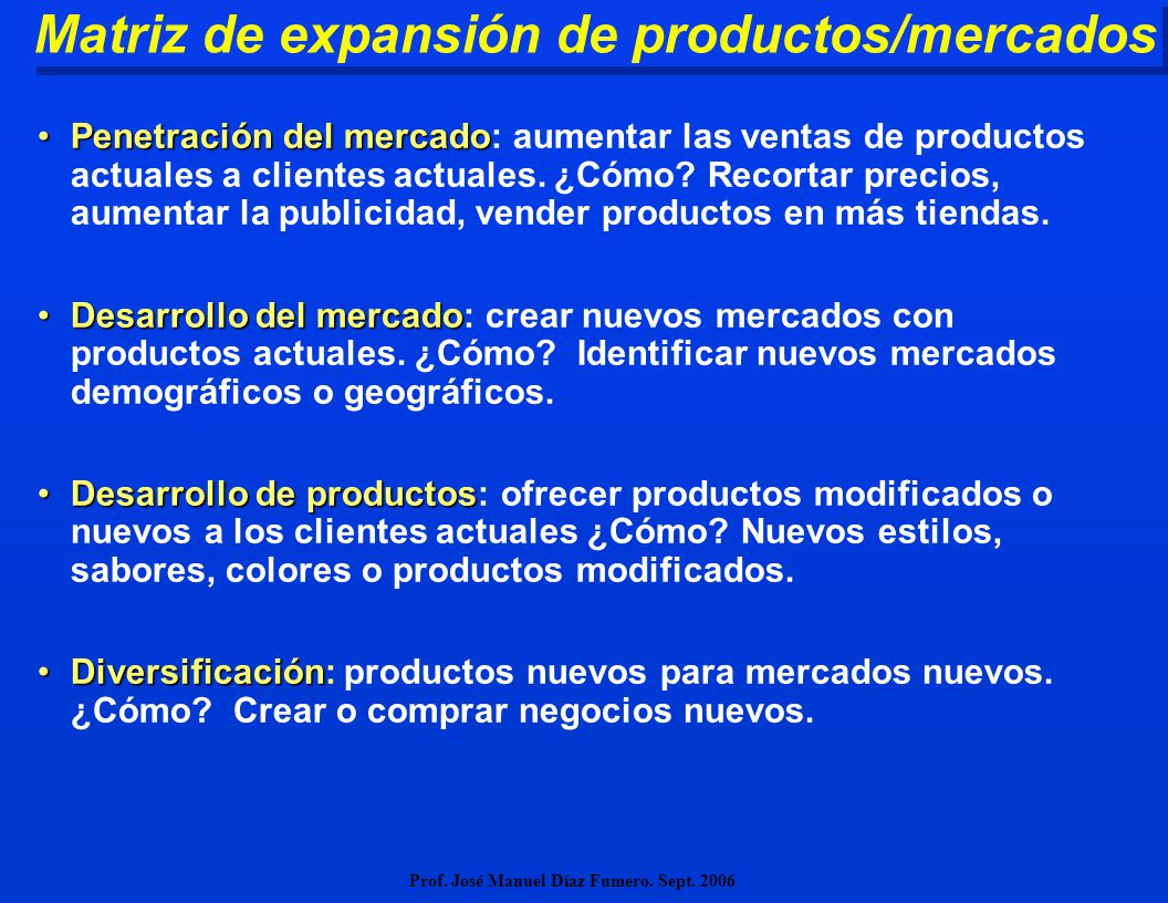 Matriz de expansión de productos/mercados
