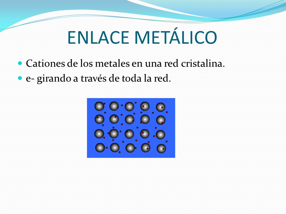 ENLACE METÁLICO Cationes de los metales en una red cristalina.