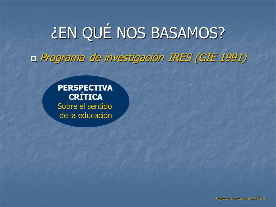 ¿EN QUÉ NOS BASAMOS Programa de investigación IRES (GIE 1991)