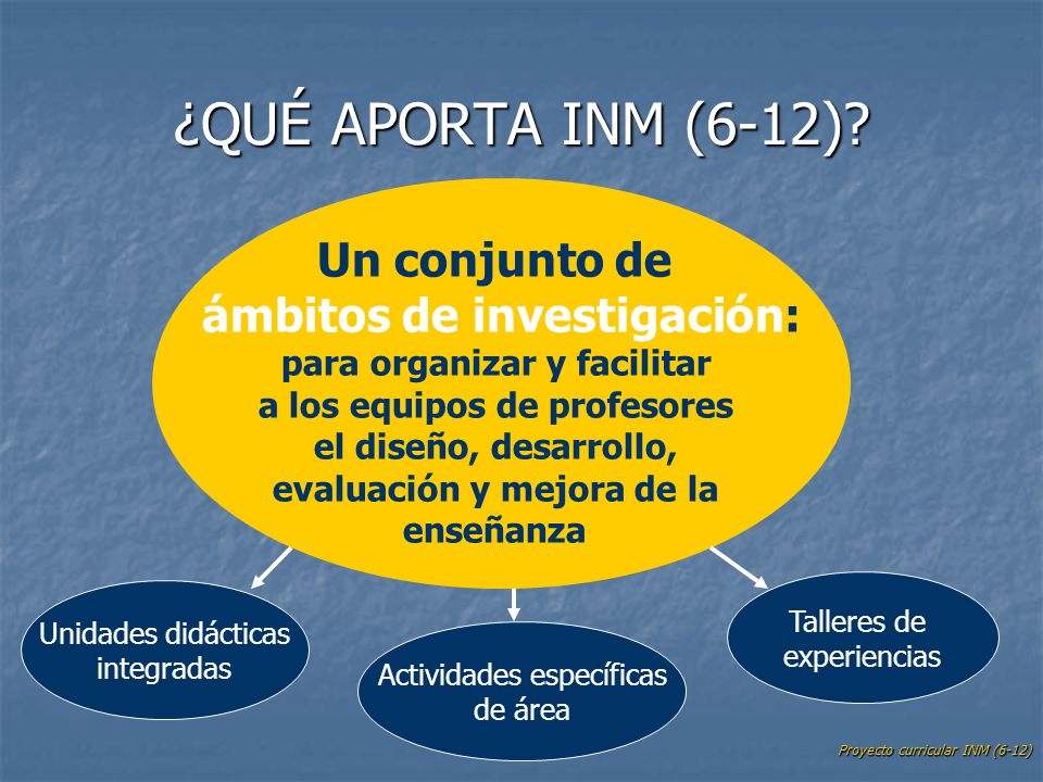 ¿QUÉ APORTA INM (6-12) Un conjunto de ámbitos de investigación: