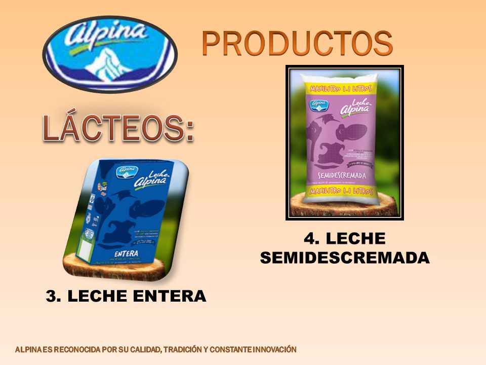 PRODUCTOS LÁCTEOS: 4. LECHE SEMIDESCREMADA 3. LECHE ENTERA