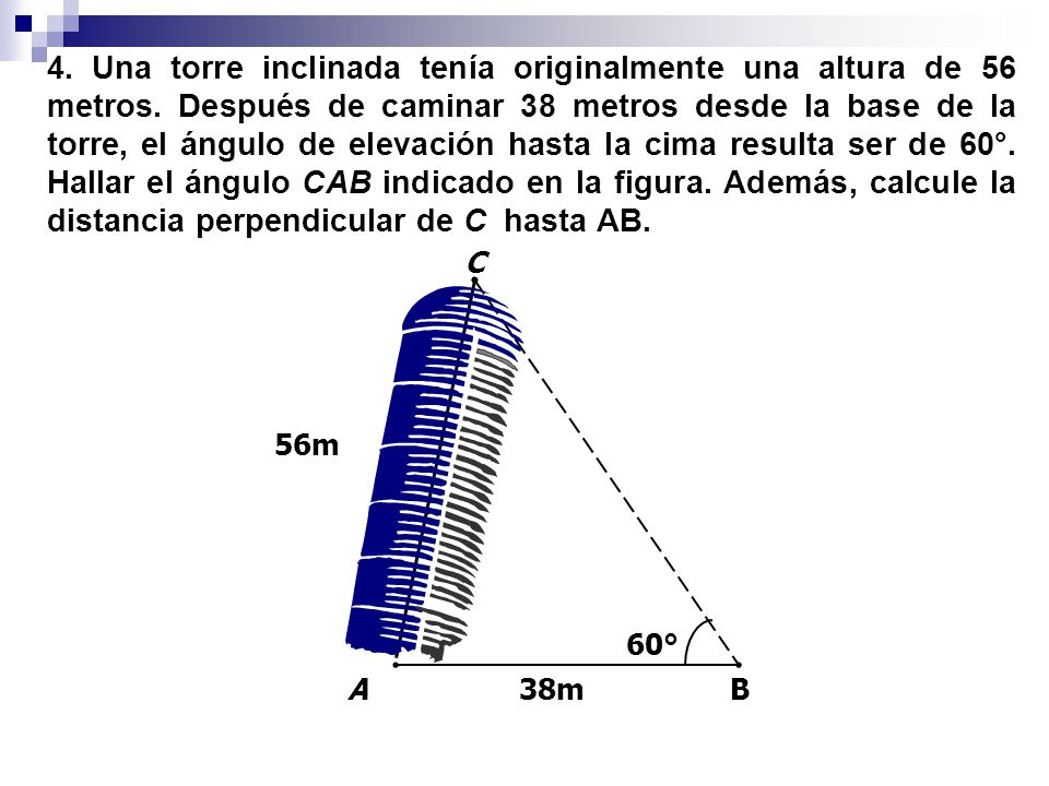 4. Una torre inclinada tenía originalmente una altura de 56 metros