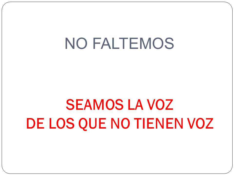 NO FALTEMOS SEAMOS LA VOZ DE LOS QUE NO TIENEN VOZ