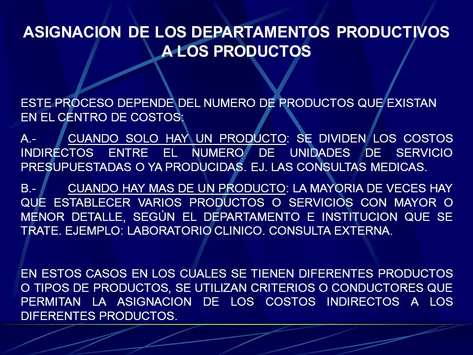 ASIGNACION DE LOS DEPARTAMENTOS PRODUCTIVOS A LOS PRODUCTOS