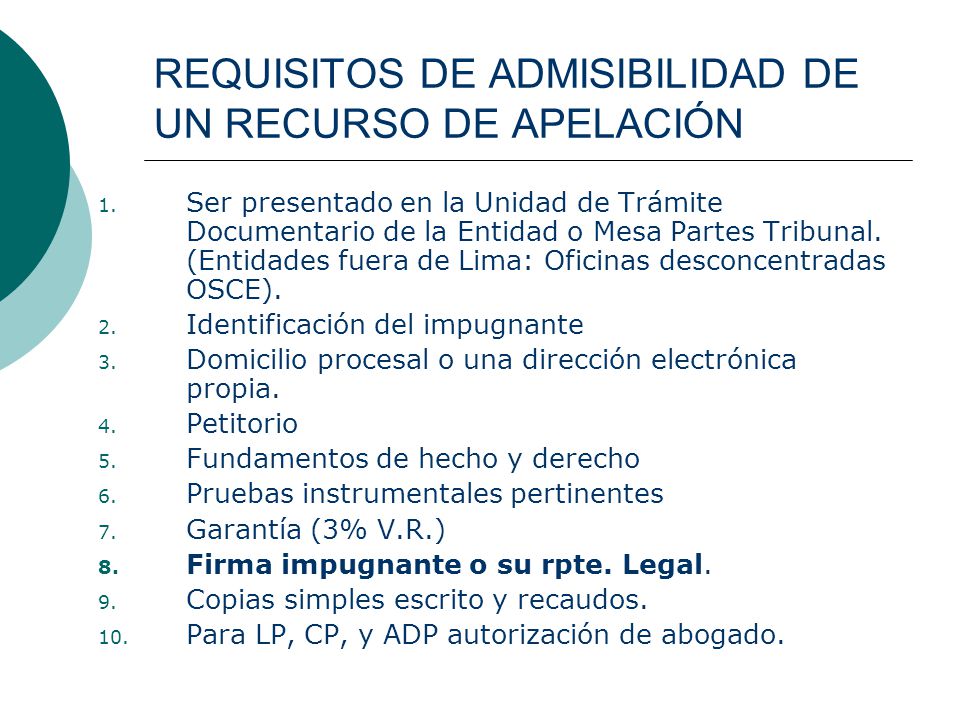 REQUISITOS DE ADMISIBILIDAD DE UN RECURSO DE APELACIÓN