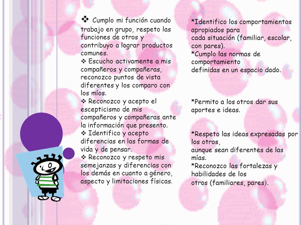 Cumplo mi función cuando trabajo en grupo, respeto las funciones de otros y contribuyo a lograr productos comunes.
