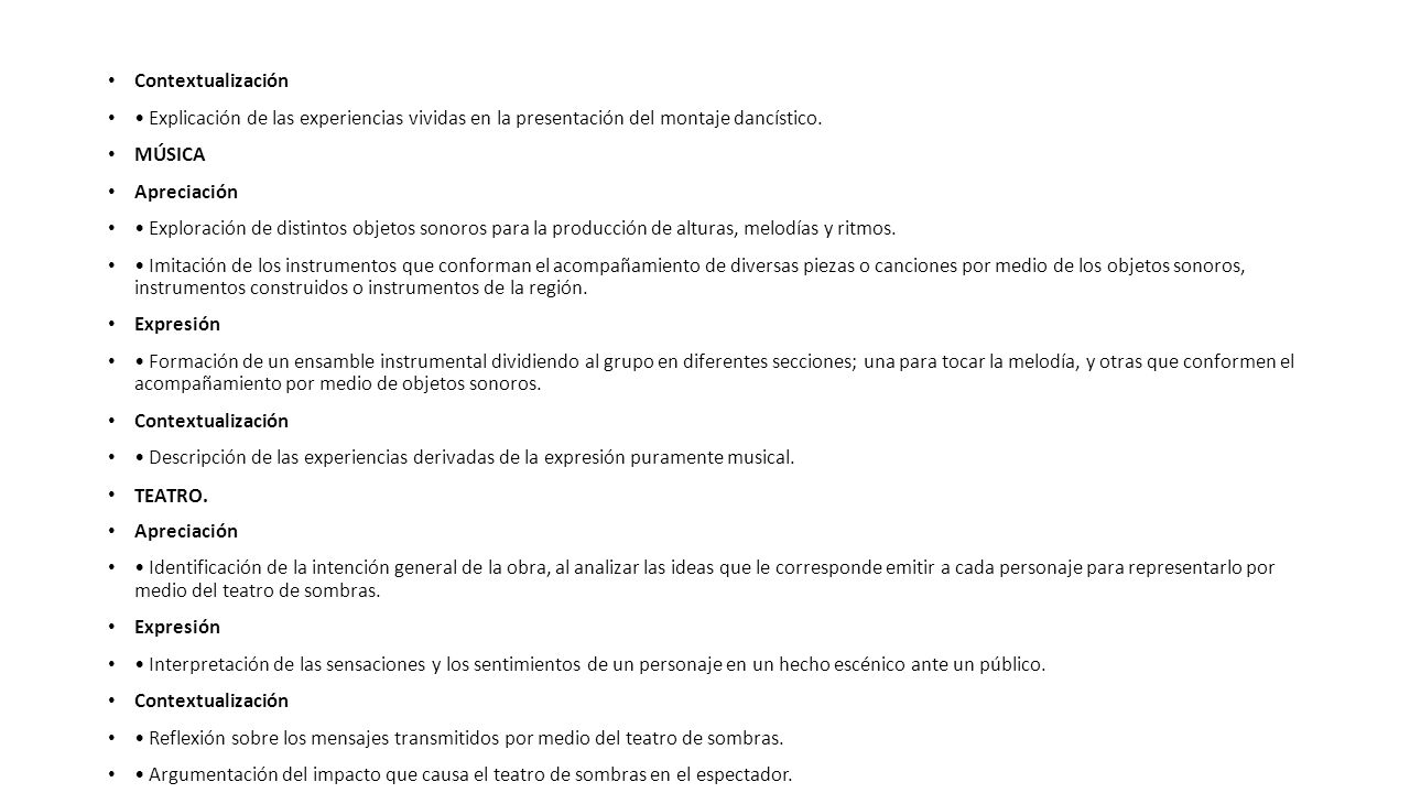Contextualización • Explicación de las experiencias vividas en la presentación del montaje dancístico.