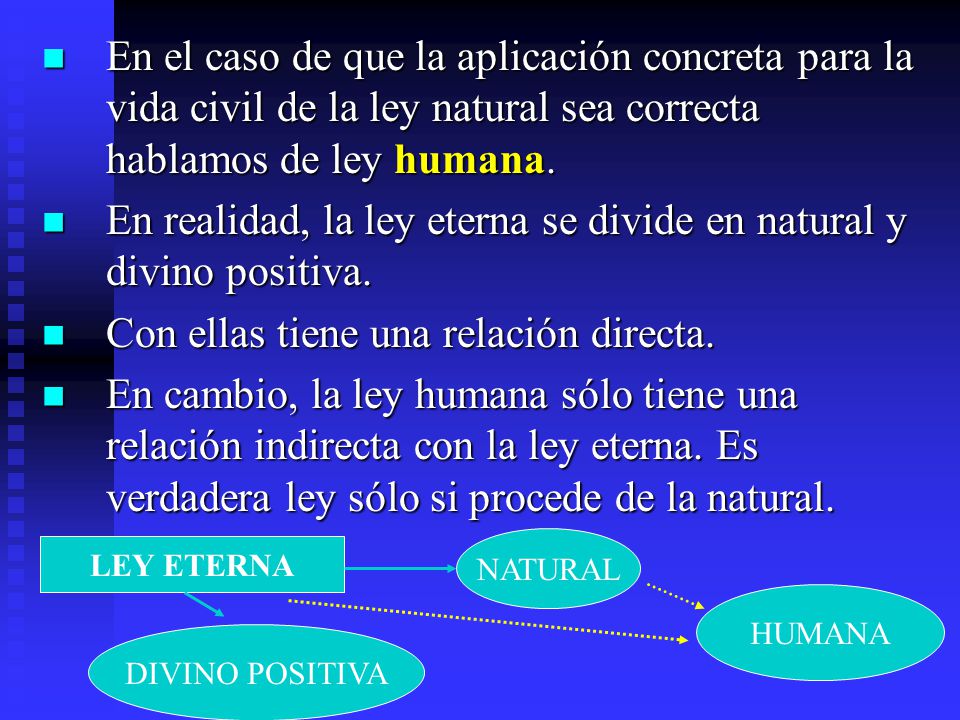 En realidad, la ley eterna se divide en natural y divino positiva.
