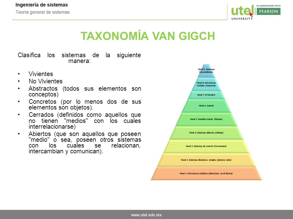 TAXONOMÍA VAN GIGCH Clasifica los sistemas de la siguiente manera: