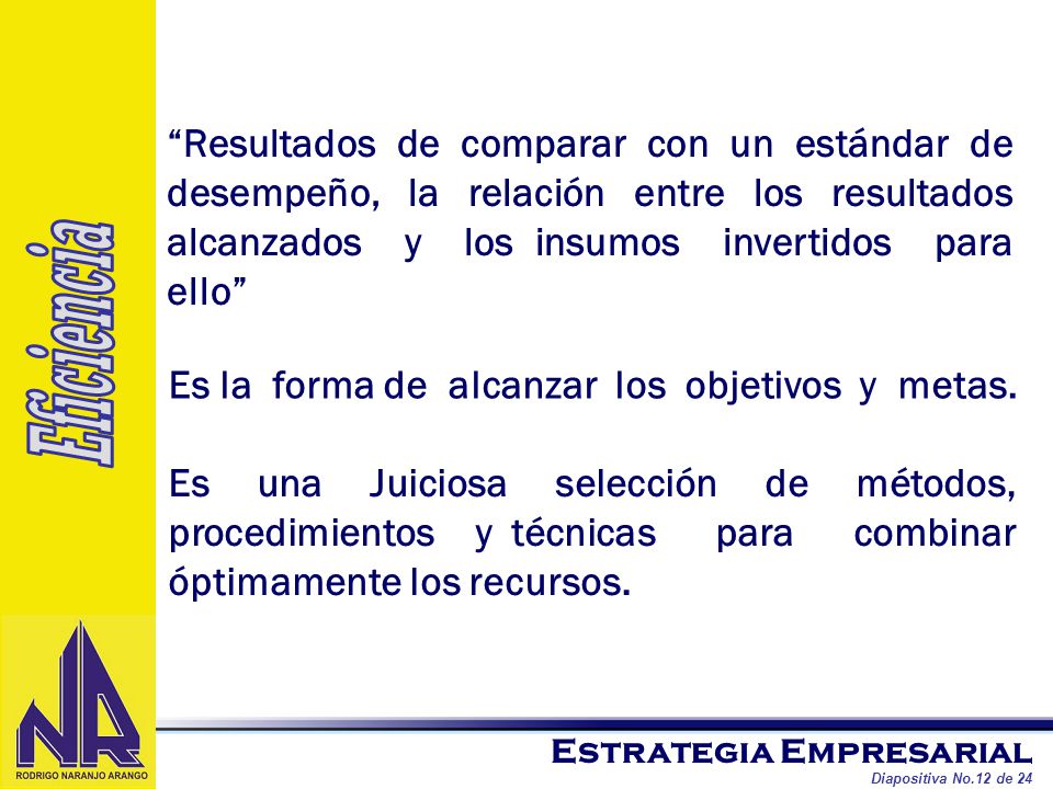 Resultados de comparar con un estándar de desempeño, la relación entre los resultados alcanzados y los insumos invertidos para ello