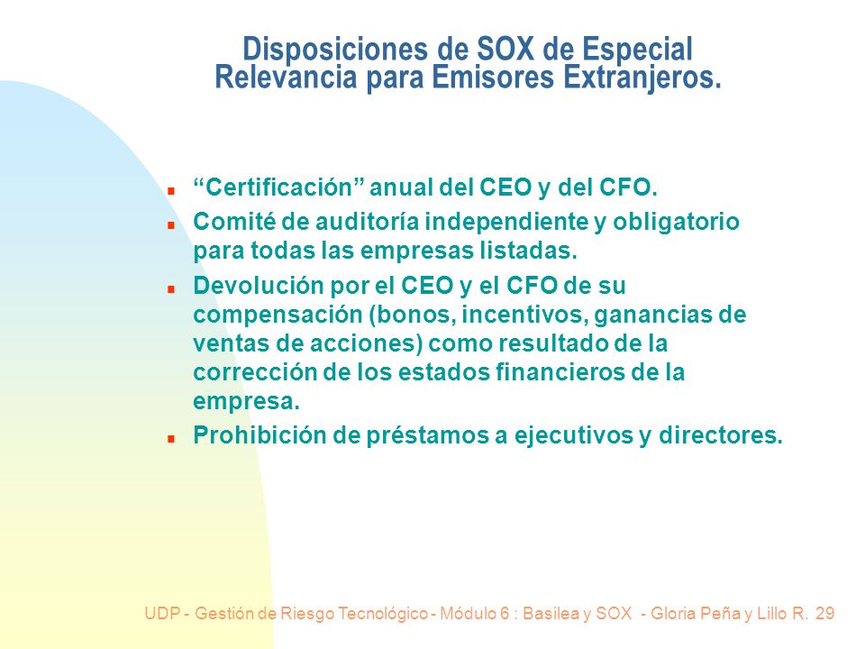 Disposiciones de SOX de Especial Relevancia para Emisores Extranjeros.
