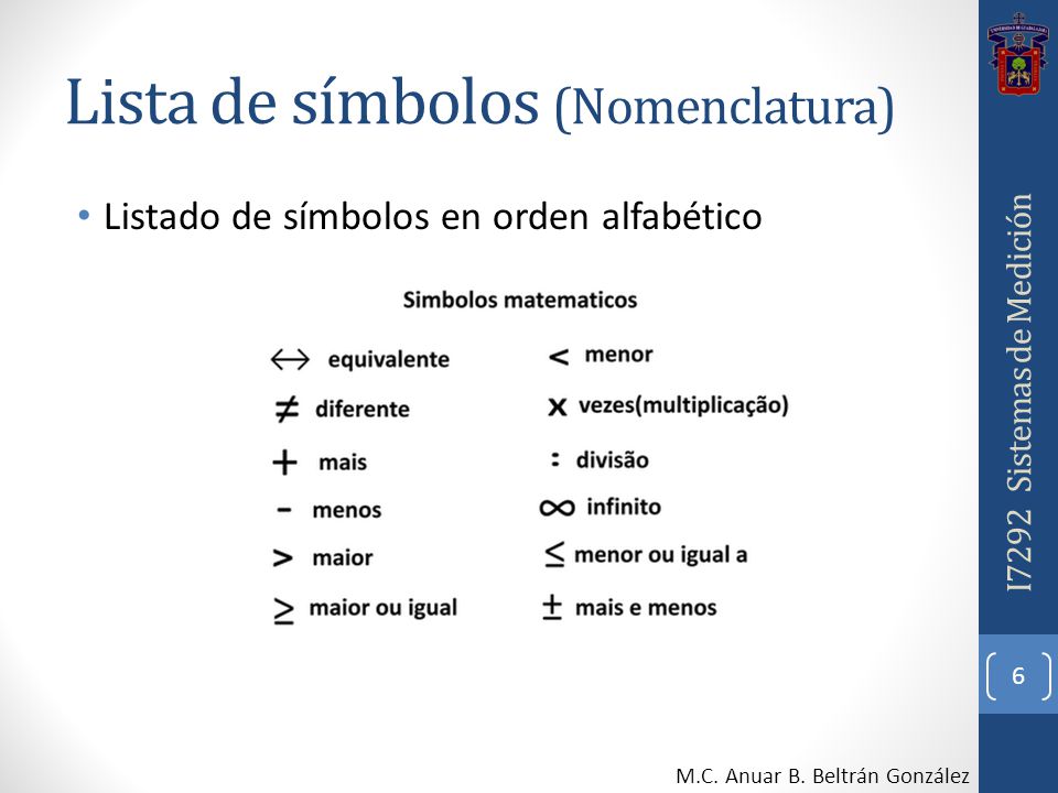 Lista de símbolos (Nomenclatura)