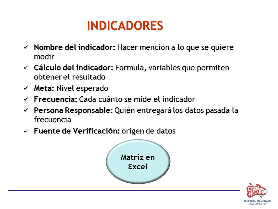 INDICADORES Nombre del indicador: Hacer mención a lo que se quiere medir.