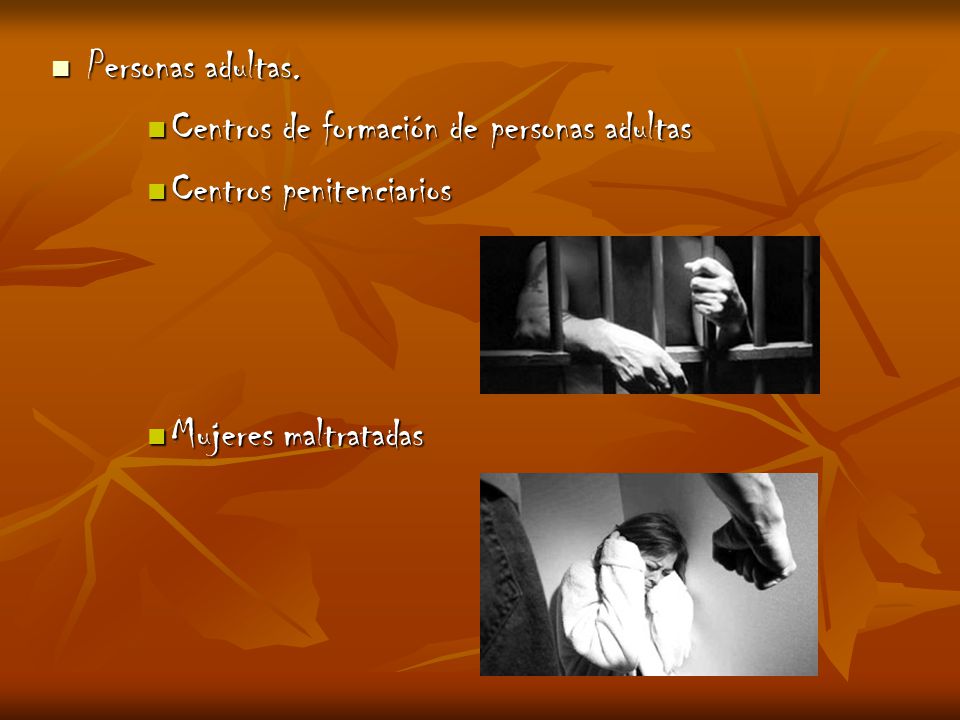 Personas adultas. Centros de formación de personas adultas. Centros penitenciarios. Mujeres maltratadas.