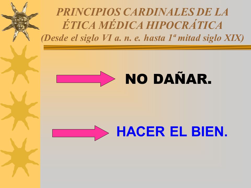 PRINCIPIOS CARDINALES DE LA ÉTICA MÉDICA HIPOCRÁTICA (Desde el siglo VI a. n. e. hasta 1ª mitad siglo XIX)