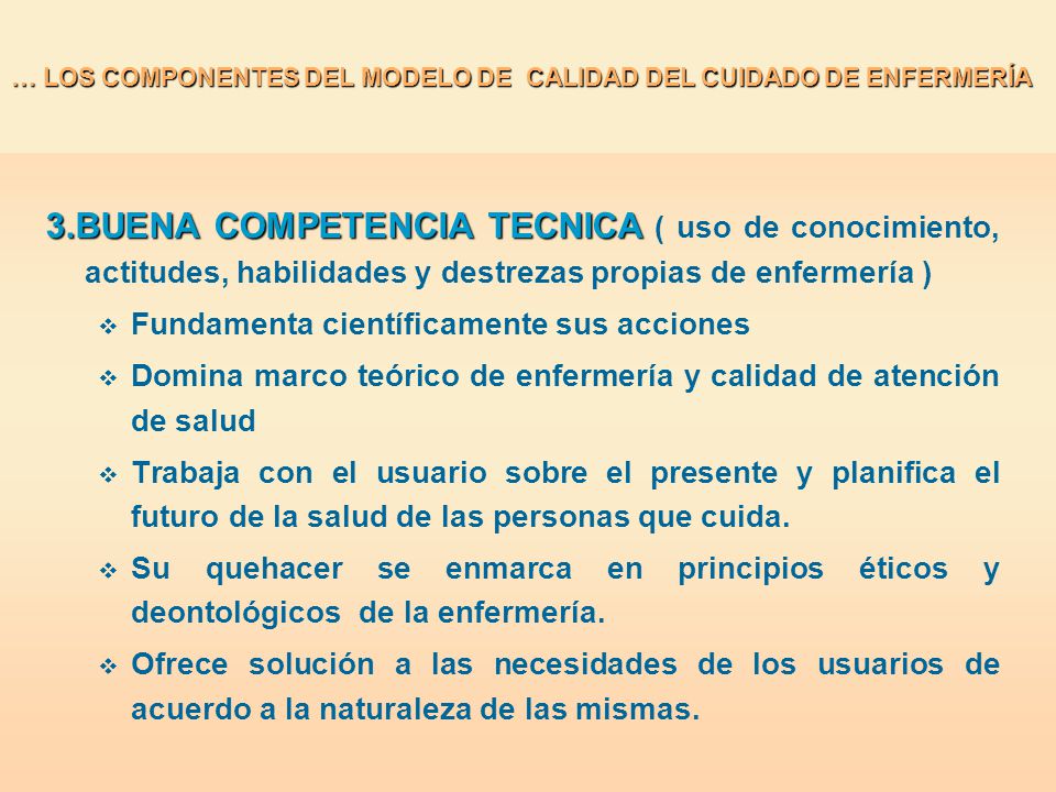 … LOS COMPONENTES DEL MODELO DE CALIDAD DEL CUIDADO DE ENFERMERÍA