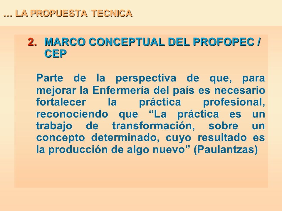 … LA PROPUESTA TECNICA MARCO CONCEPTUAL DEL PROFOPEC / CEP.
