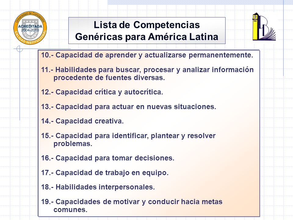 Lista de Competencias Genéricas para América Latina