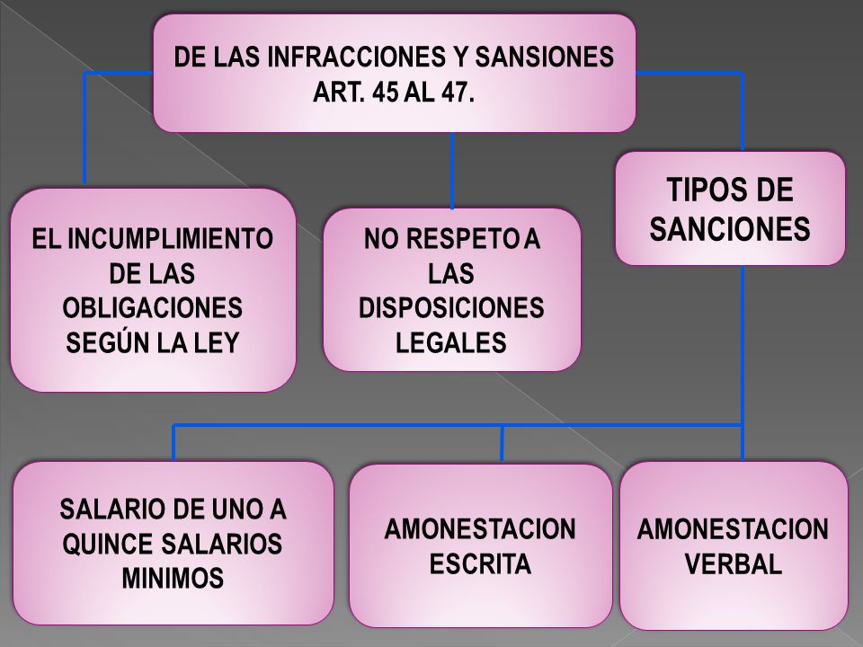 TIPOS DE SANCIONES DE LAS INFRACCIONES Y SANSIONES ART. 45 AL 47.