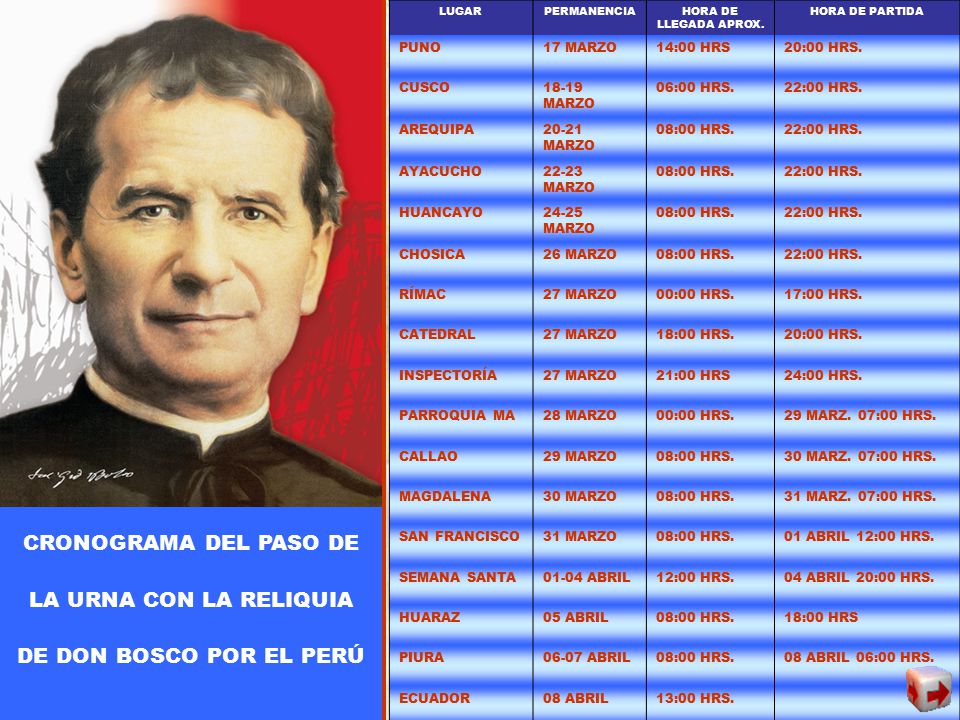 LUGAR PERMANENCIA. HORA DE LLEGADA APROX. HORA DE PARTIDA. PUNO. 17 MARZO. 14:00 HRS. 20:00 HRS.