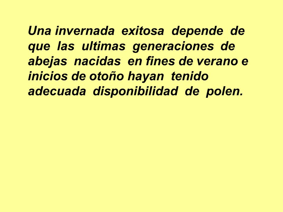 Una invernada exitosa depende de que las ultimas generaciones de abejas nacidas en fines de verano e inicios de otoño hayan tenido adecuada disponibilidad de polen.
